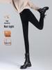 Women's High-Waisted Black Elastic Leggings - Warm, Slimming, Plus Velvet, Thickened, Single Button, Suitable for Outdoor Wear, Autumn/Winter.