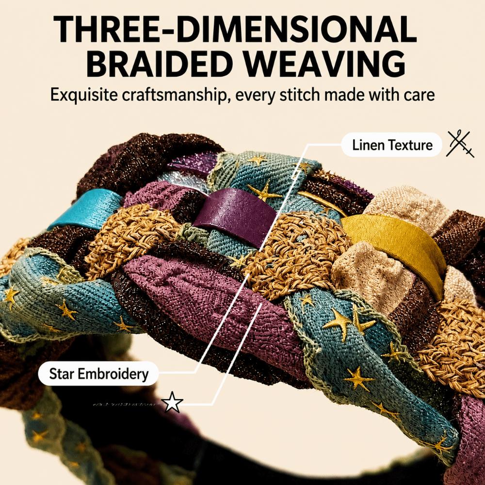 Bohemian Patchwork Headband Fabric Twisted Hairband Wide Hair Wraps  For Women Hair Accessory