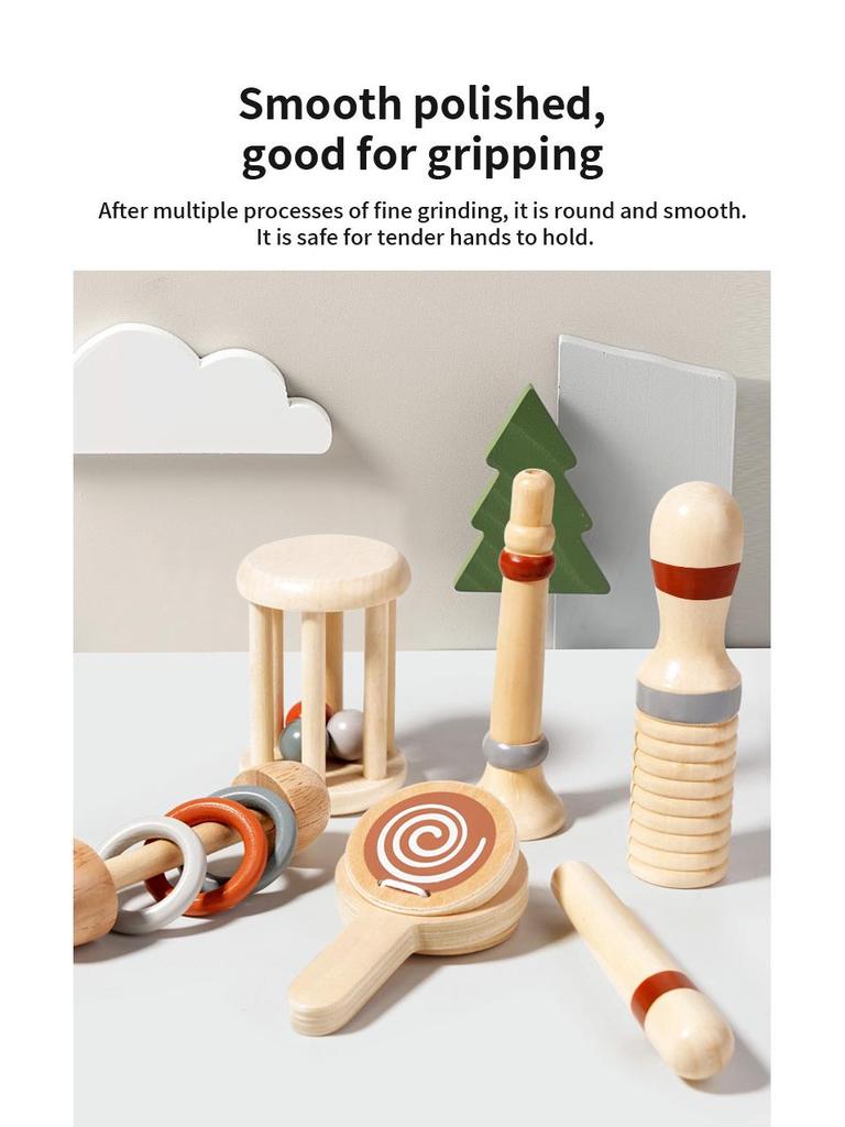 Orff 5-Piece Baby Music Set: Wooden Xylophone, Wind Chimes, and Soothing Instruments for Early Education.