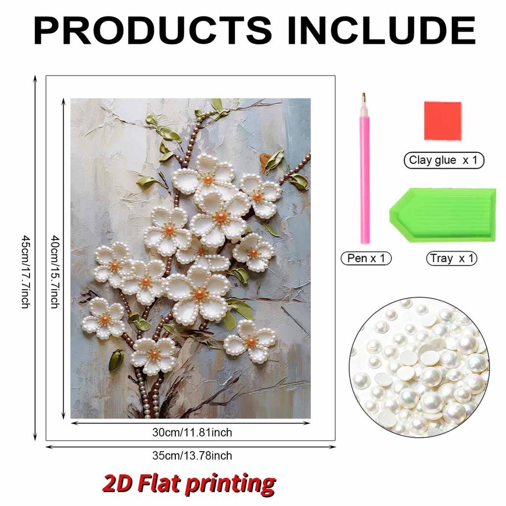 5D Frameless Pearl Painting White Flowers Diy Handmade Sticky Diamond Creative Canvas Art Painting Bedroom Decoration Living Room Hanging Painting