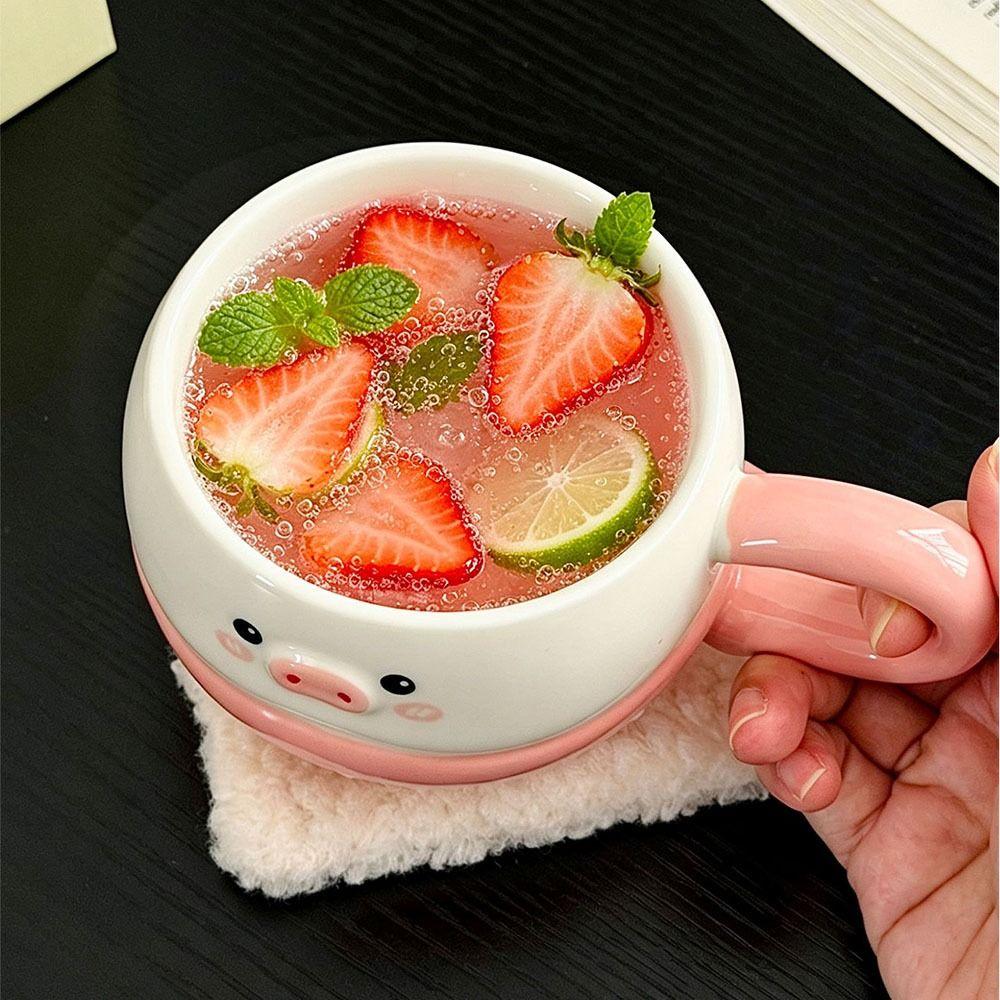 Cute Ceramic 3D Pig Mug Creative Strawberry Pig Breakfast Mug Cartoon Pig Mug Gift Giving