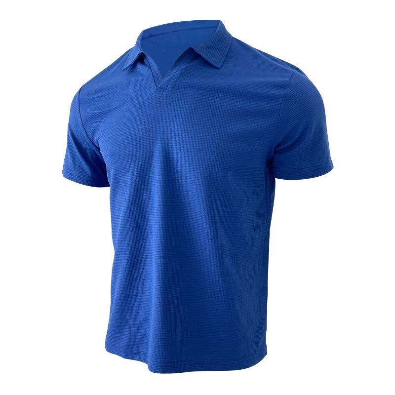 Mens Short Sleeve Waffle Turn Down Collar Solid Casual Polo Shirt