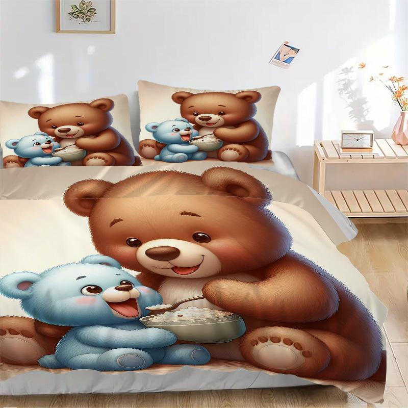 3pcs Anime Teddy Bear Bedding Set - Includes One Quilt Cover and Two Pillowcases (No Core) - Perfect for Bedroom and Guest Room Decoration,