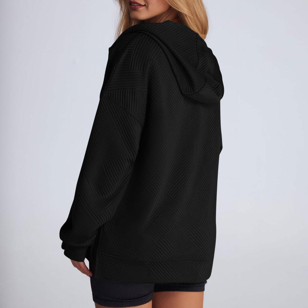 Women Hoodies Half Zip Up Long Sleeve Casual Pullover Tops Oversized Side Split Fall Hooded Sweatshirts