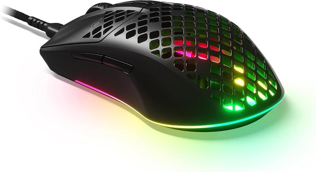 SteelSeries Aerox 3 Black Wired Gaming Waterproof and with SuperMesh Cable and RGB Illumination Mouse, Ultra-Lightweight, IP54-Rated, Dustproof,