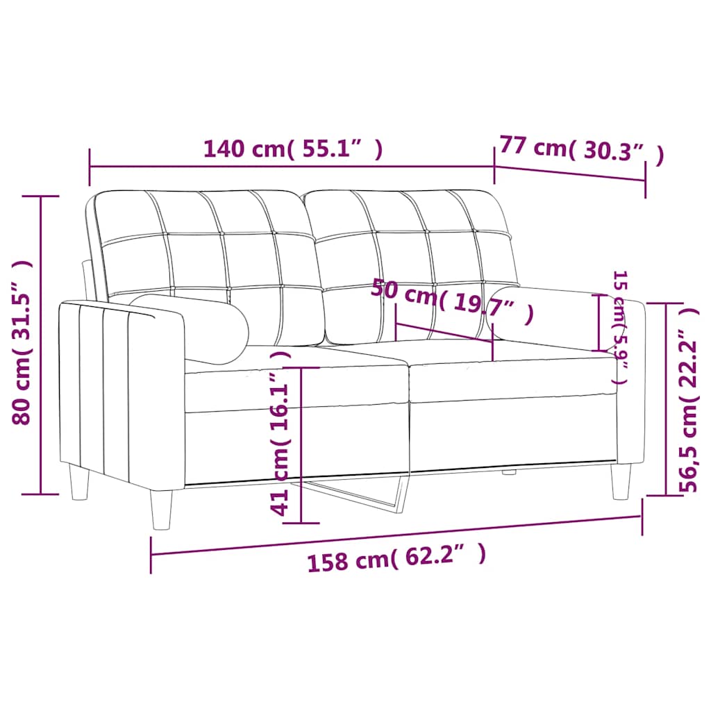 Vidaxl 2-Osobowa Sofa Z Poduszkami, Czarna, 140 Cm, Tkanina