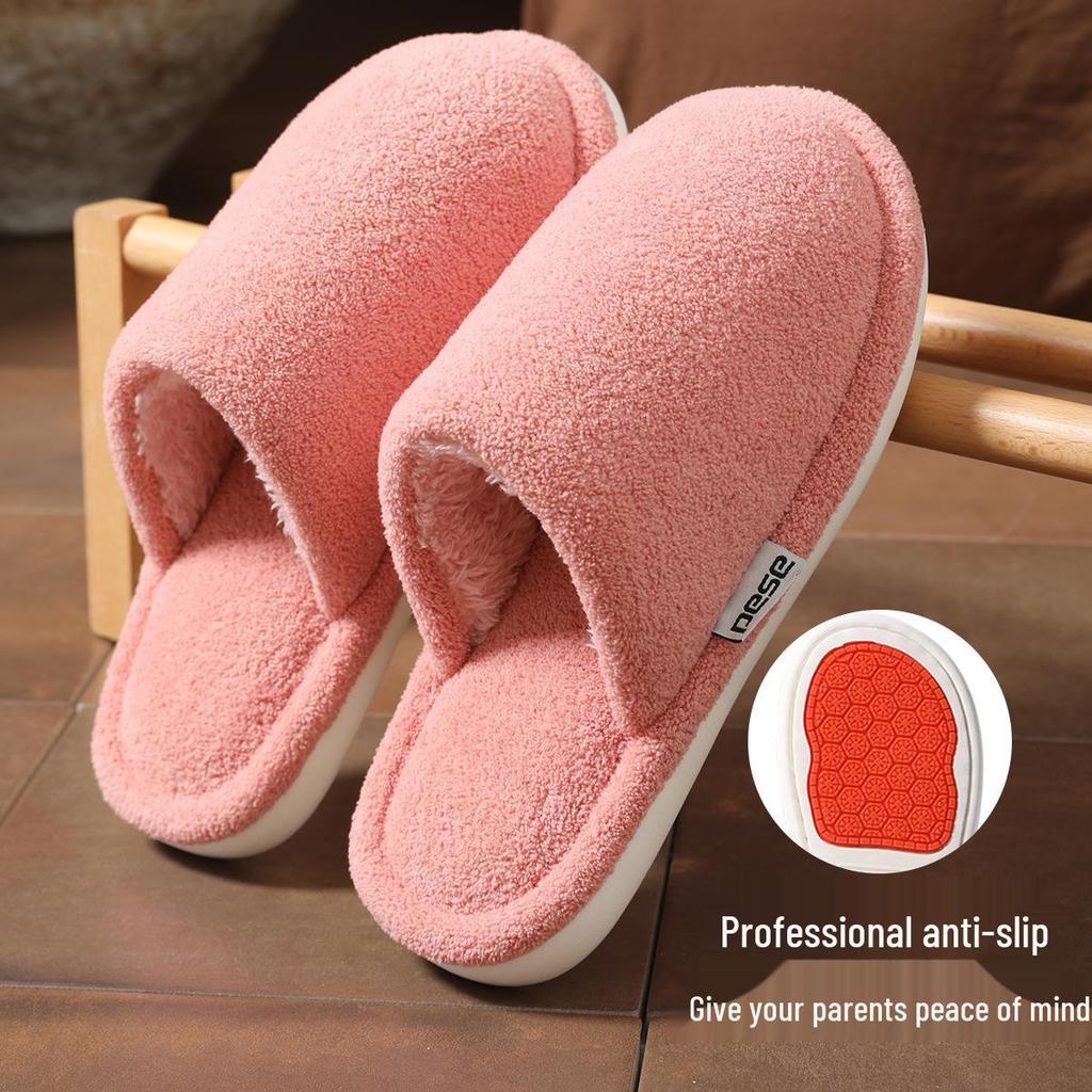 Men's and Women's Winter Non-Slip Plush Cotton Slippers - Thick-Soled, Soft, and Odor-Resistant.