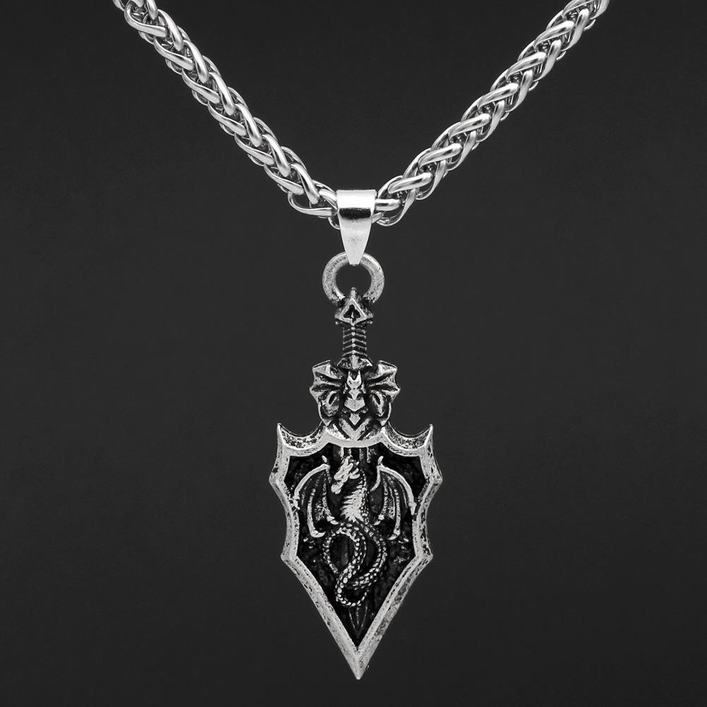 Personalized Knight Sword Dragon Pendant Men s Necklace Accessories One Size серебряный
