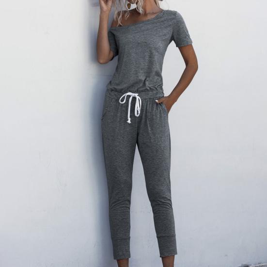 Frauen Strampler Einfarbig Enge Taille 4 Farben Damen Schräge Schulter Overall zum Einkaufen