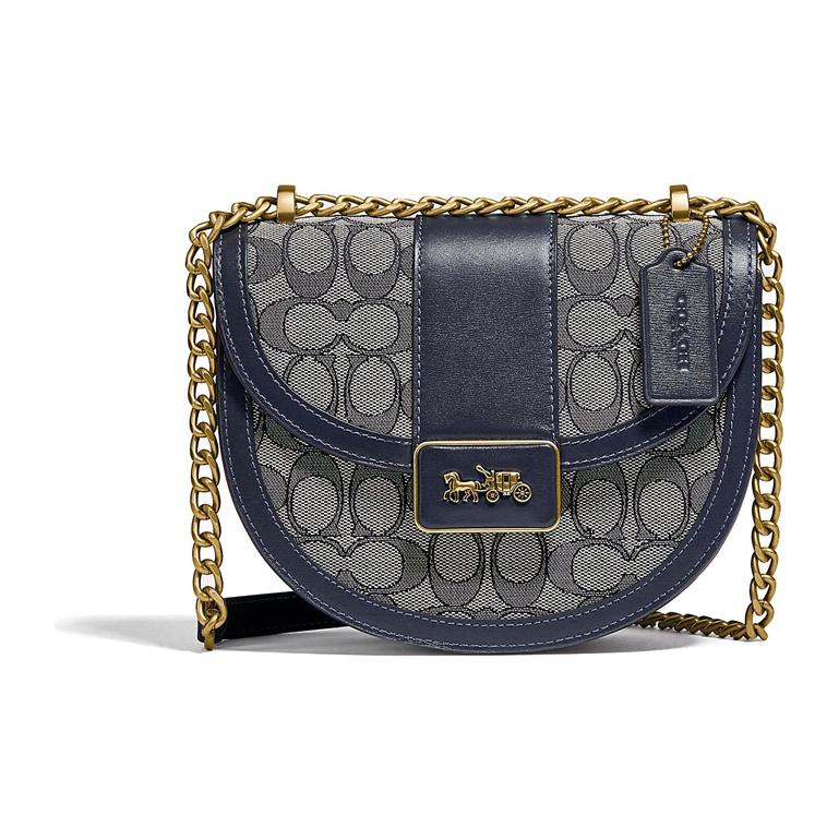 Coach Alie 20 Saddle Signature Jacquard And Leather Crossbody Bag Women Crossbody Bag Navy-Blue C3464-B4RH3