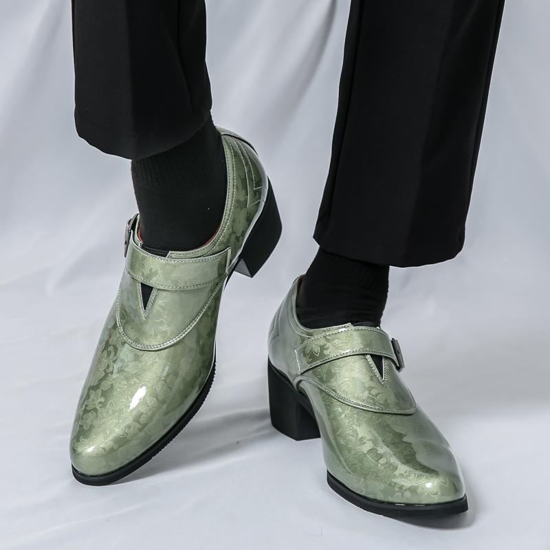 Fashion Fashion Men's Pointed Silver Green Monk Strap Loafter Leather Casual Shoes Male Formal Wedding Dress Homecoming Zapatos Hombre