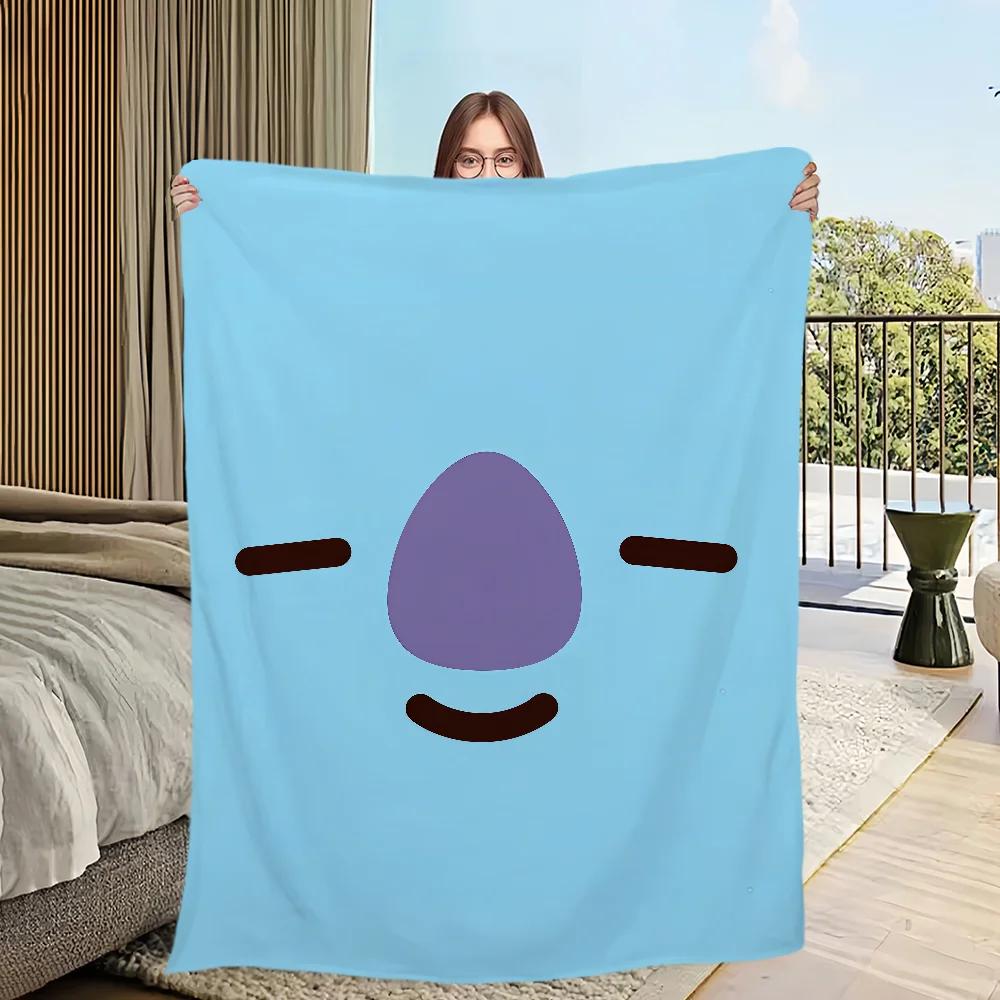 Cute Kpop Flannel Warm Comfort Soft Face Plush Throw Blanket for Living Room Office Bedroom Travel Gift BBTS
