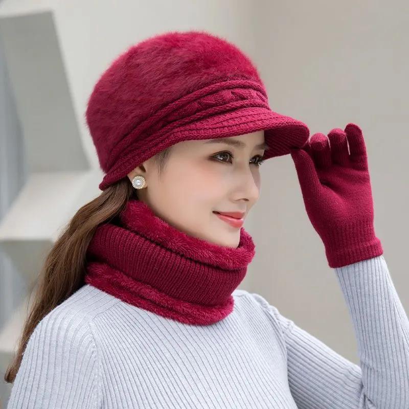 WTEMPO Damen Winter Warme Strickmützen Mit Pelzfutter Mütze Und Schal Set Einfarbig Lässig Fuax Pelz Winter Wollmützen