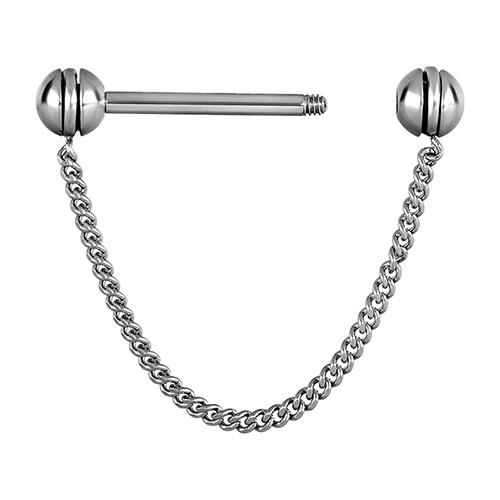 Nipple Ring With Chain - Silver - S-030 1.6/16/5