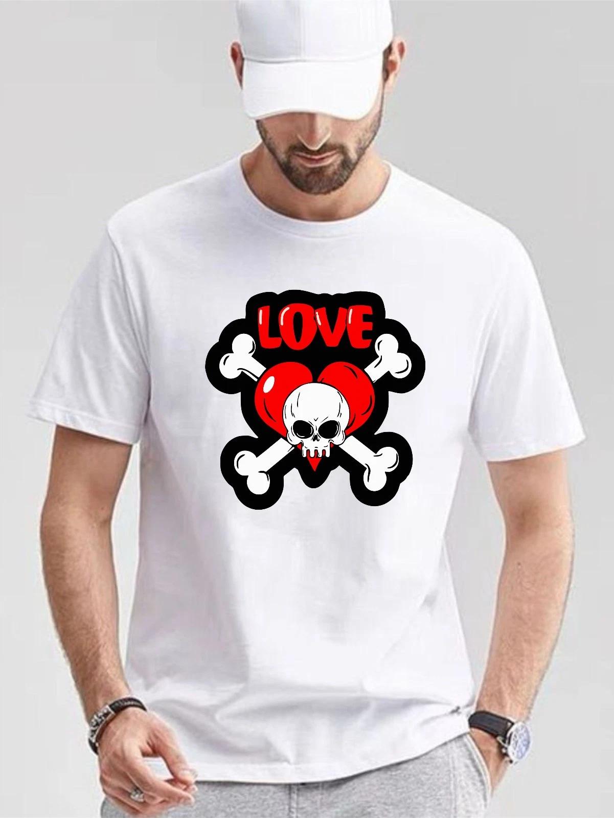 Skull Love & Crossbones T-Shirt, Bones Cross with Heart Shirt, Unisex Adults Tee L