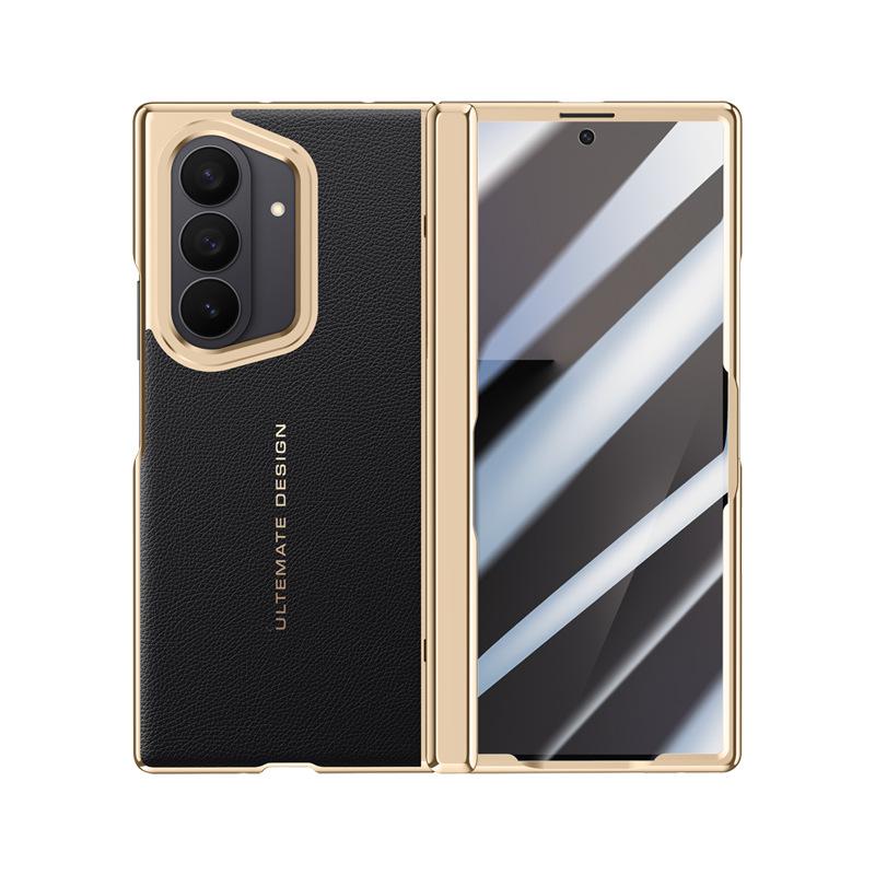 Applicable To Samsung Zfold7 Mobile Phone Case Film Integrated Lens Bracket Electroplating ZFold7 All-inclusive Anti-drop Center Shaft Leather Case