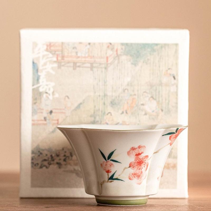 White Porcelain Tea Tureen Handmade Peach Blossom Tea Bowl Ceramic Underglaze Teacups Chinese Kung Fu Gaiwan Teaware Drinkware