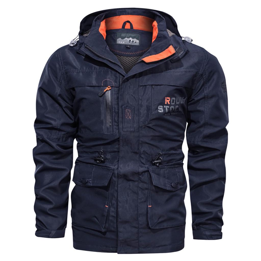 Men's Casual Autumn Winter Long Sleeve Hooded Zipper Outdoor Waterproof Jacket
