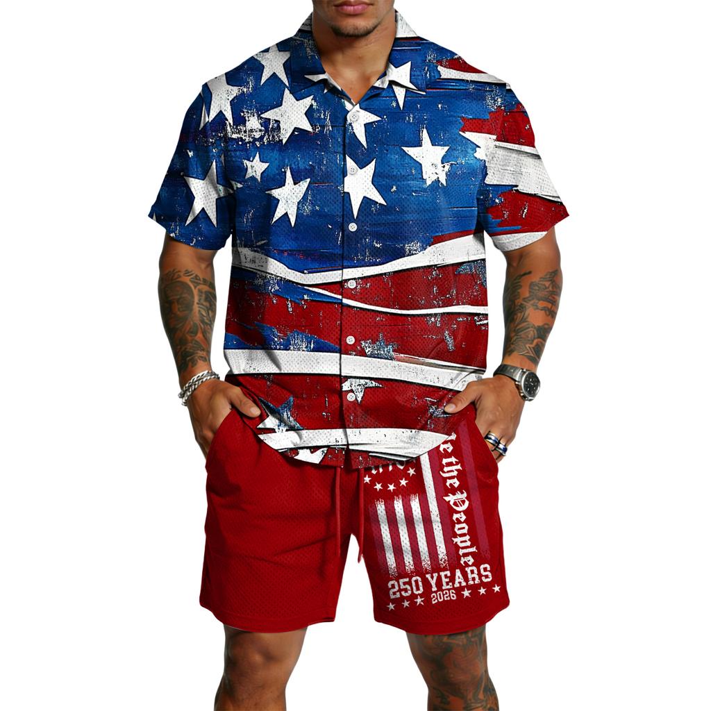 Men's Casual Lightweight Breathable Short-Sleeve Shirt And Shorts Set