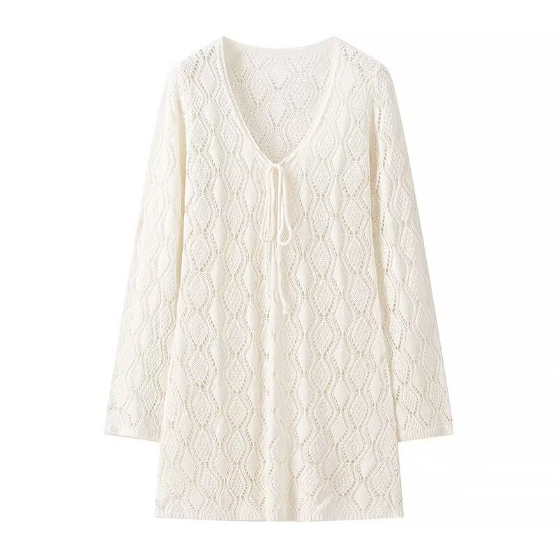 

Kaslead New Arrival Women s Clothing Fashion Style Fashion Casual Loose Lace Long Sleeves Dress Milky White L