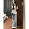 Light Blue Plush High-Waisted Micro-Flare Jeans for Women - 2025 Spring/Autumn Loose Fit Floor-Length Bell Bottoms