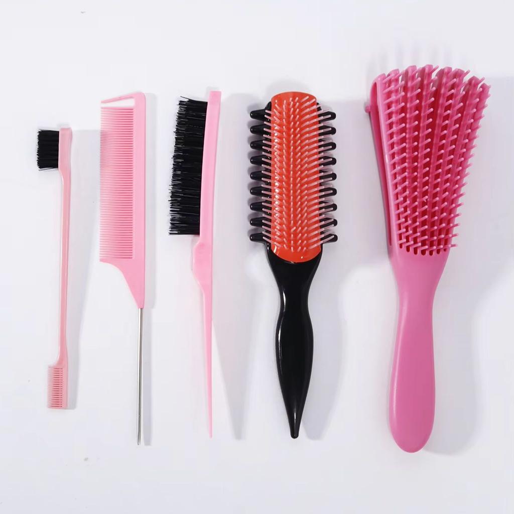 5pcs Curling Comb Set - Curling Comb, Multi Toothed Nine Row Comb, Hairdressing Comb 3-Piece Set, Special for Real Hair Wigs