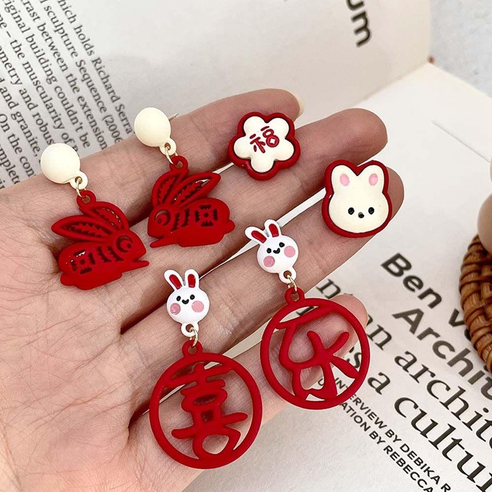 

Jewelry Accessories Women Ear Hook Chinese New Year Earrings Dangle Earring Rabbit Ear Studs C1