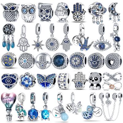 925 Sterling Silver Firefly Charms Evil Eye Air Balloon Blue Charms Bracelet DIY Jewelry Making