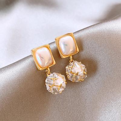 Hochwertige Geometrische Muschel Zirkonia Quadrat Ohrringe