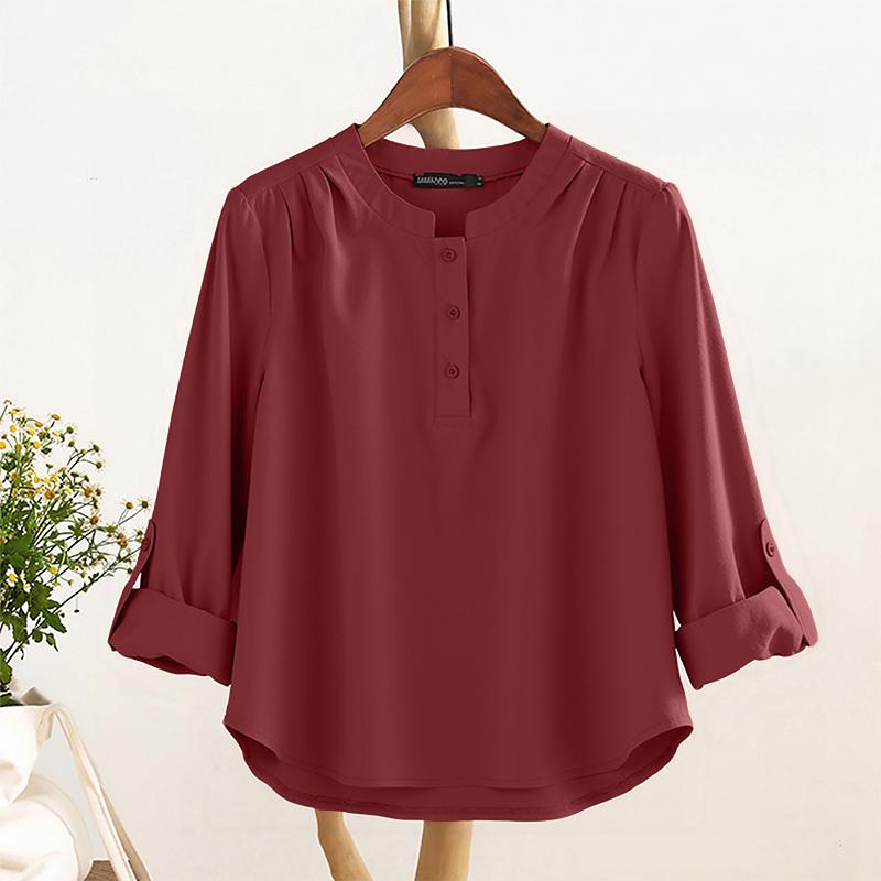 

ZANZEA Women Casual Round Neck Adjustable Loose Long Sleeve Blouse 3XL вино красного