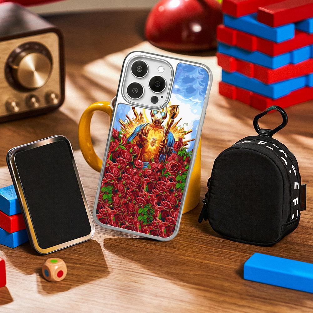 B-border-lands Hot Game Poster Pattern Phone Case for iPhone 16 15 14 13 12 11 Pro Max Sheepskin Silver-edged Protective Case