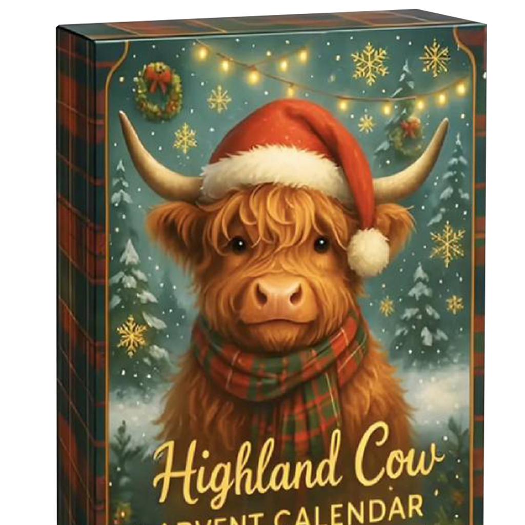 Christmas Advent Calendar Highland Cow Christmas Countdown 24pcs Christmas Tree Highland Cow Pendants Ornament Christmas Gift
