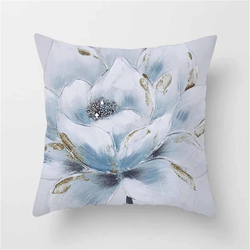 Blue Flower and Bird Print Decorative Pillowcase Living Room Office Ornaments Home Pillowcase