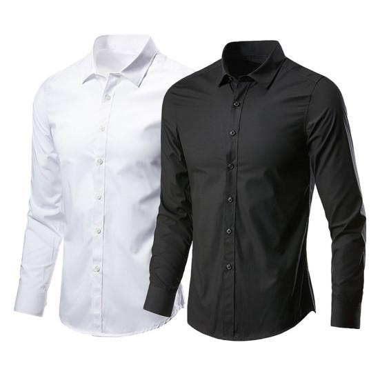 Camisa de manga larga para hombre, cárdigan de un solo pecho con botones de Color sólido, vestido informal con solapa, camisa de primavera para uso diario