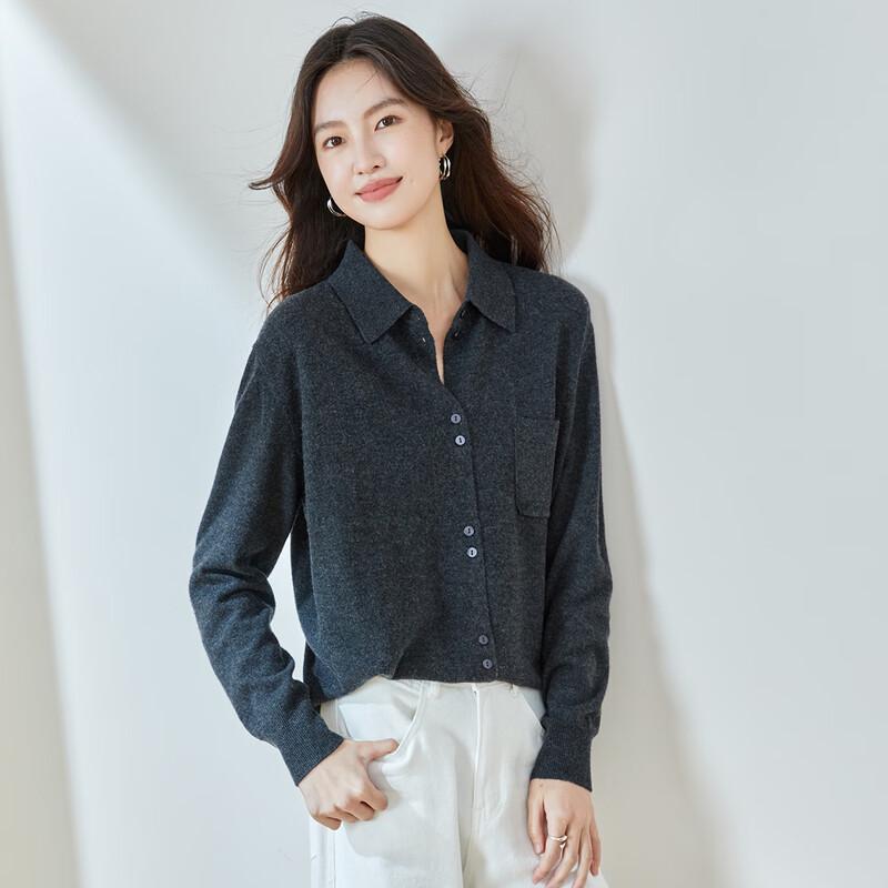 Women's 100% Wool Lapel Knitted Cardigan