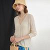 Women's French V-Neck Tencel Linen Blend Cardigan