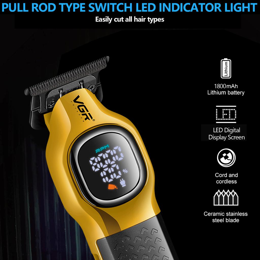 VGR V-886T Clipper Charging Base 8000Rpm Trimmer Professional Barber Rechargeable Hair Trimmer Machine for Man with LED Intelligent Digital Display