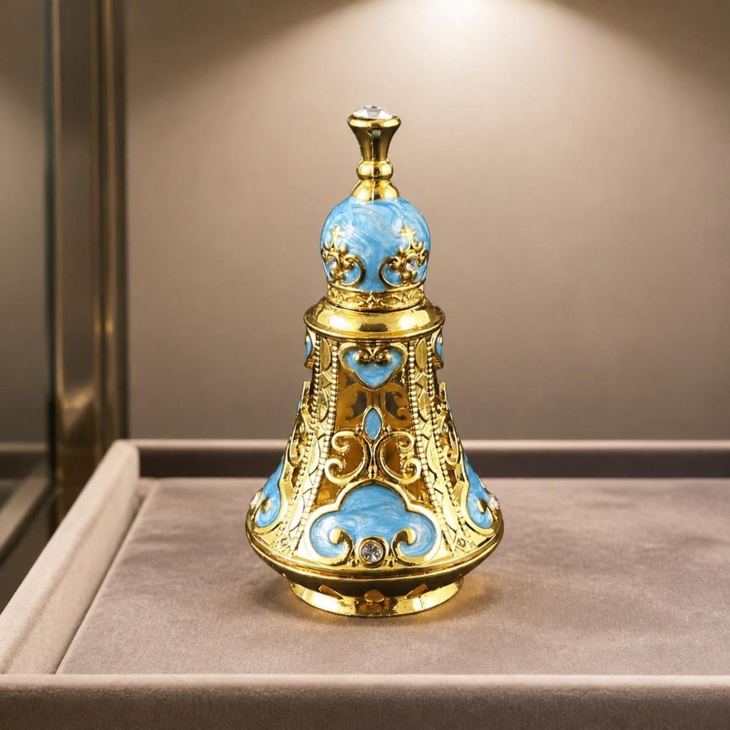 Polished Ornate Glass Perfume Bottle with Metal Decoration Antique Vintage