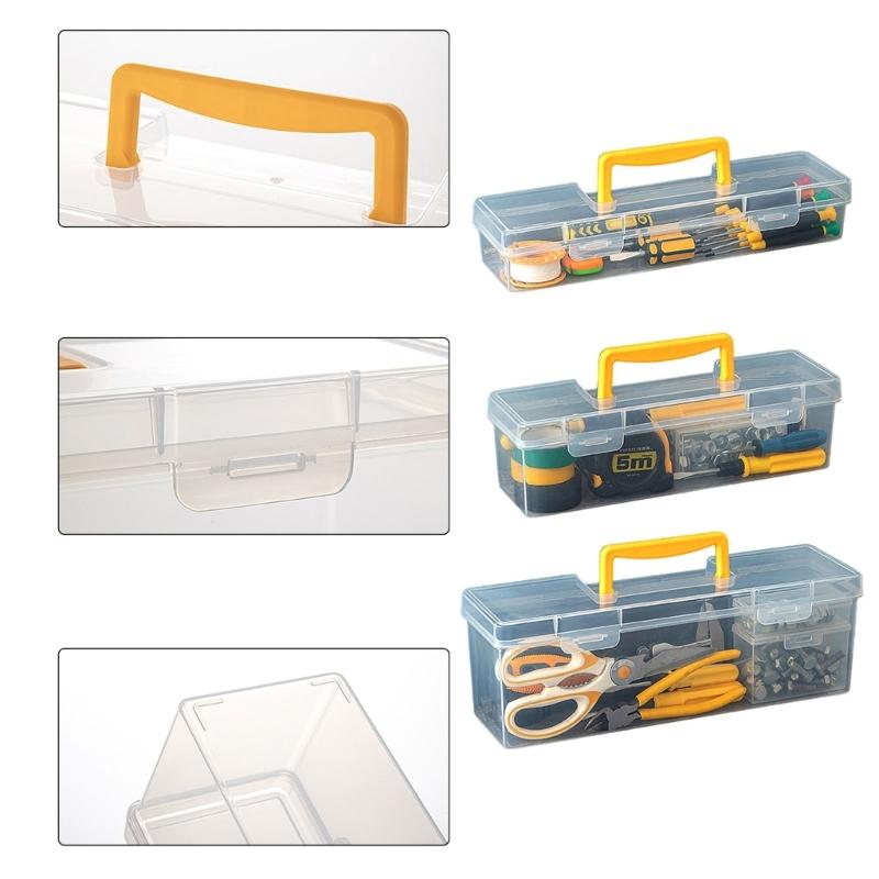 Multipurpose Transparent Organiser Box For Home Repair Tool Easy Carry Handle And Plastic Construction Toolbox