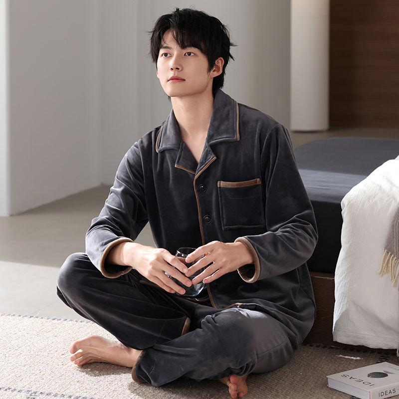Pajamas Men'S Winter Coral Fleece Thickened Fleece Warm Men'S Autumn And Winter Island Fleece Large Size Spring And Autumn Loungewear