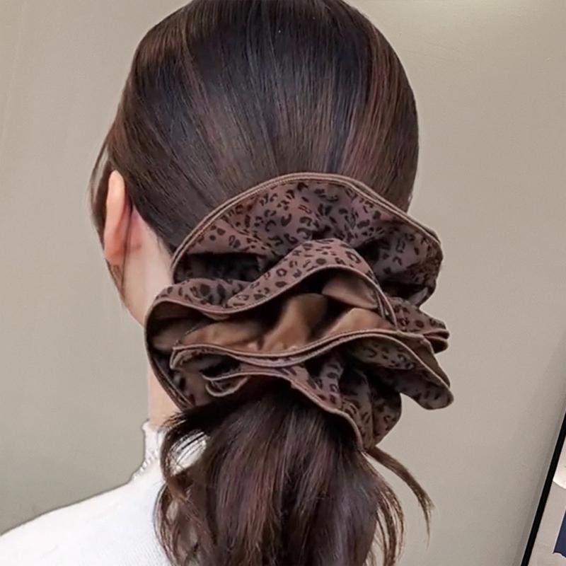 Stylish Coffee Brown Hair Scrunchies With Four Reinforced Edges Stretchy Fabric Hair Band Headwear for Daily Styling