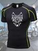 Men's Compression Shirt Quick Dry Black Gym T-Shirt White Tribal Wolf Head Print Workout Sportswear