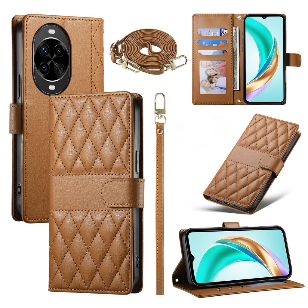 For Huawei Nova 14 Pro 5G Case Rhombus Stitching Wallet Stand Leather Phone Cover with Long/Short Strap
