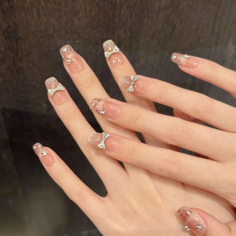 Leopard Print Heiress Cat Eye Bow False Nails - Sweet & Spicy Blush Design