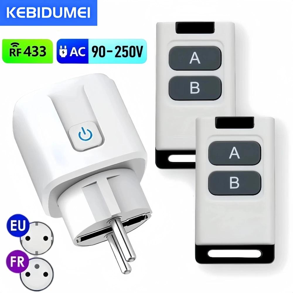 Universal Remote Control Mini Electrical Sockets 433MHZ Rf Smart Plug 220V 15A Single Sockets Switch for Home Appliance led