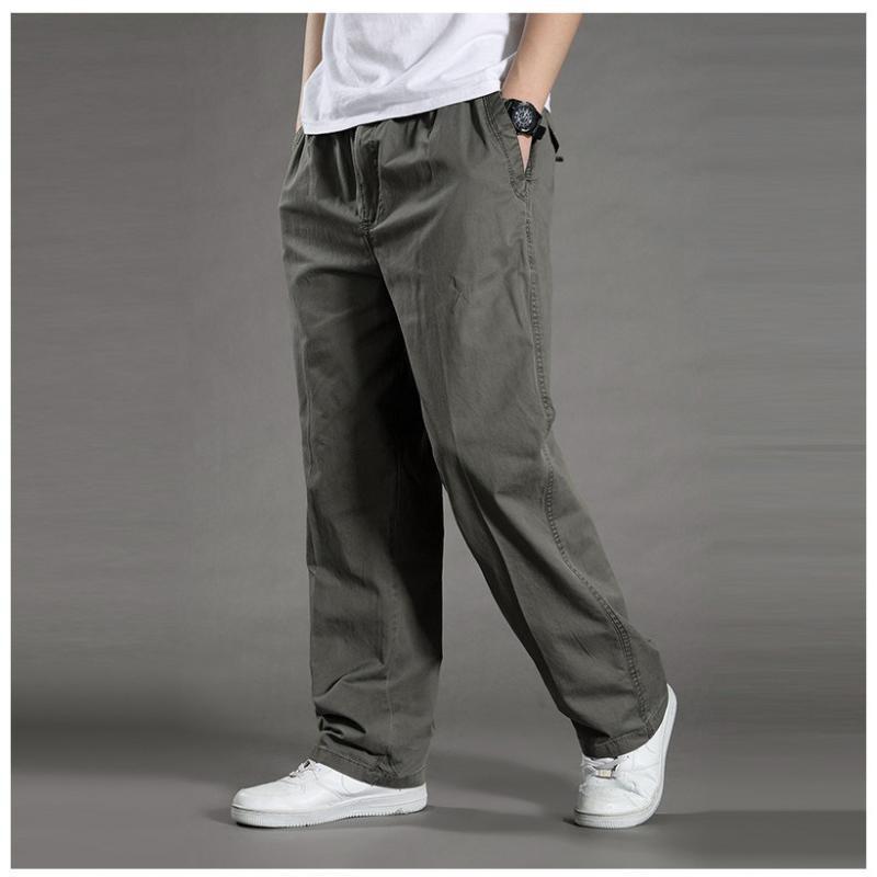 Summer Thin Men's Casual Pants Plus Fat Large Size Loose Middle-aged Men's Pants Large Size Pure Cotton Straight Elastic Waist