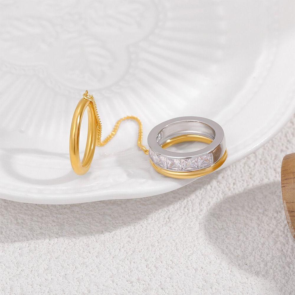Trendy Punk Chain Ring 18K Gold Silver Elegant Tassel Metal Rings Zircon Stackable Finger Ring for Women