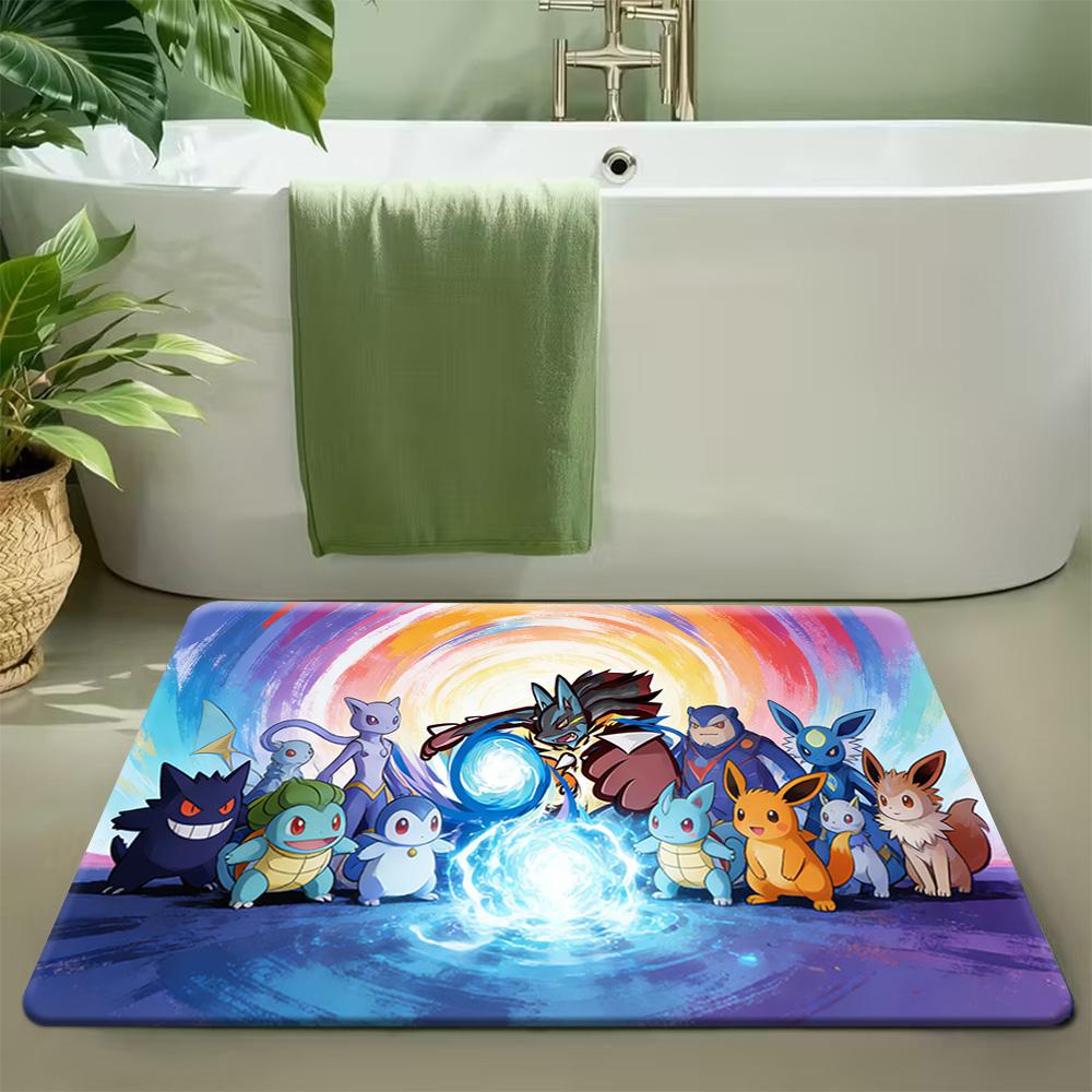 Pokemon Gengar Purple Flame Print Non-Slip Doormat, Absorbent Floor Mat for Home Decor