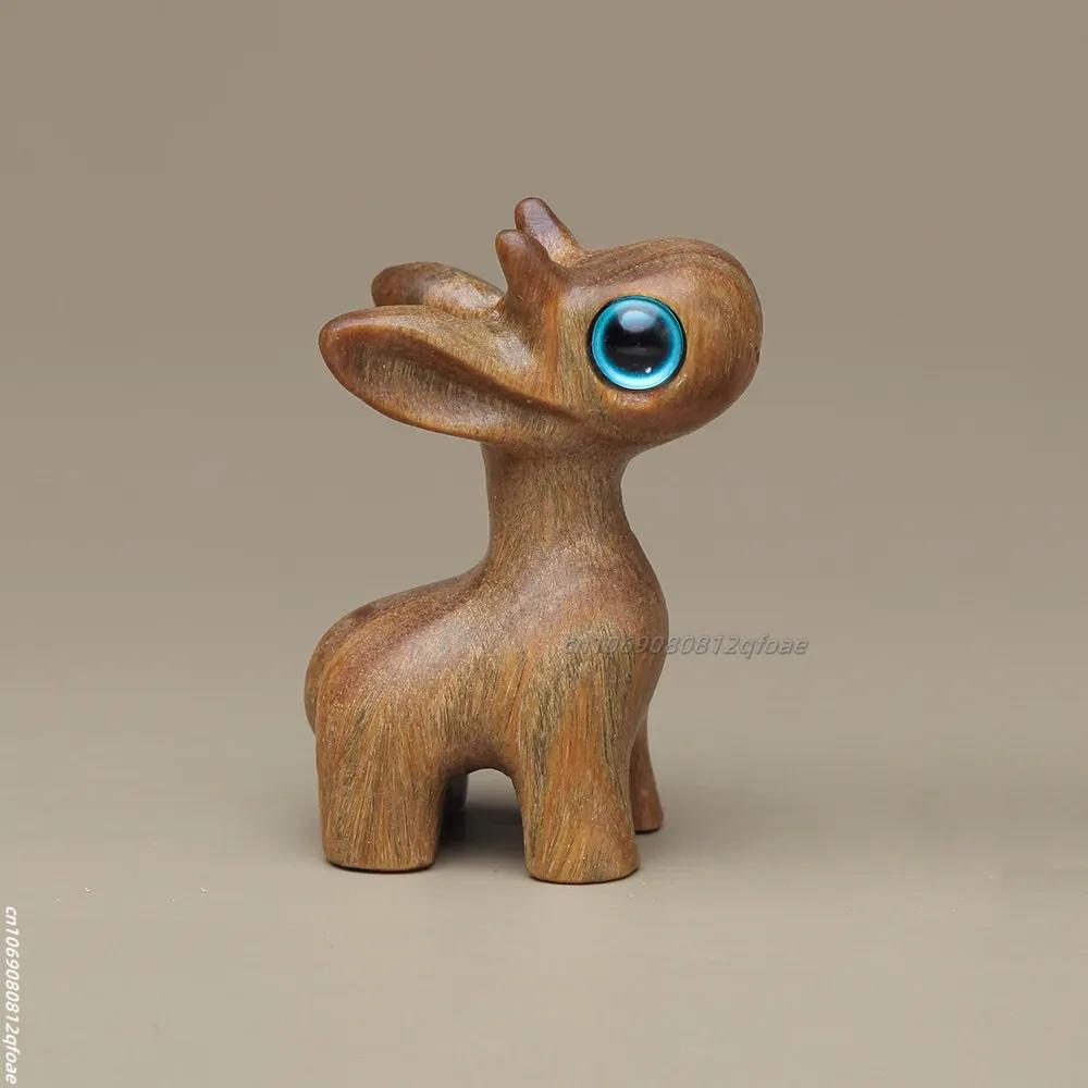 Mini Natural Wood Cat Dog Miniatures Hand-Carved Wooden Puppy Kitty Figures Room Decor Home Decoration Accessories Drop Shipping