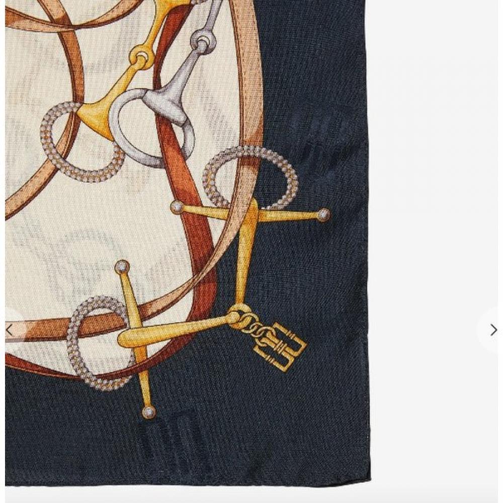 Daks Navy Chain Pearl Point Silk Scarf Dcsc2f011n2